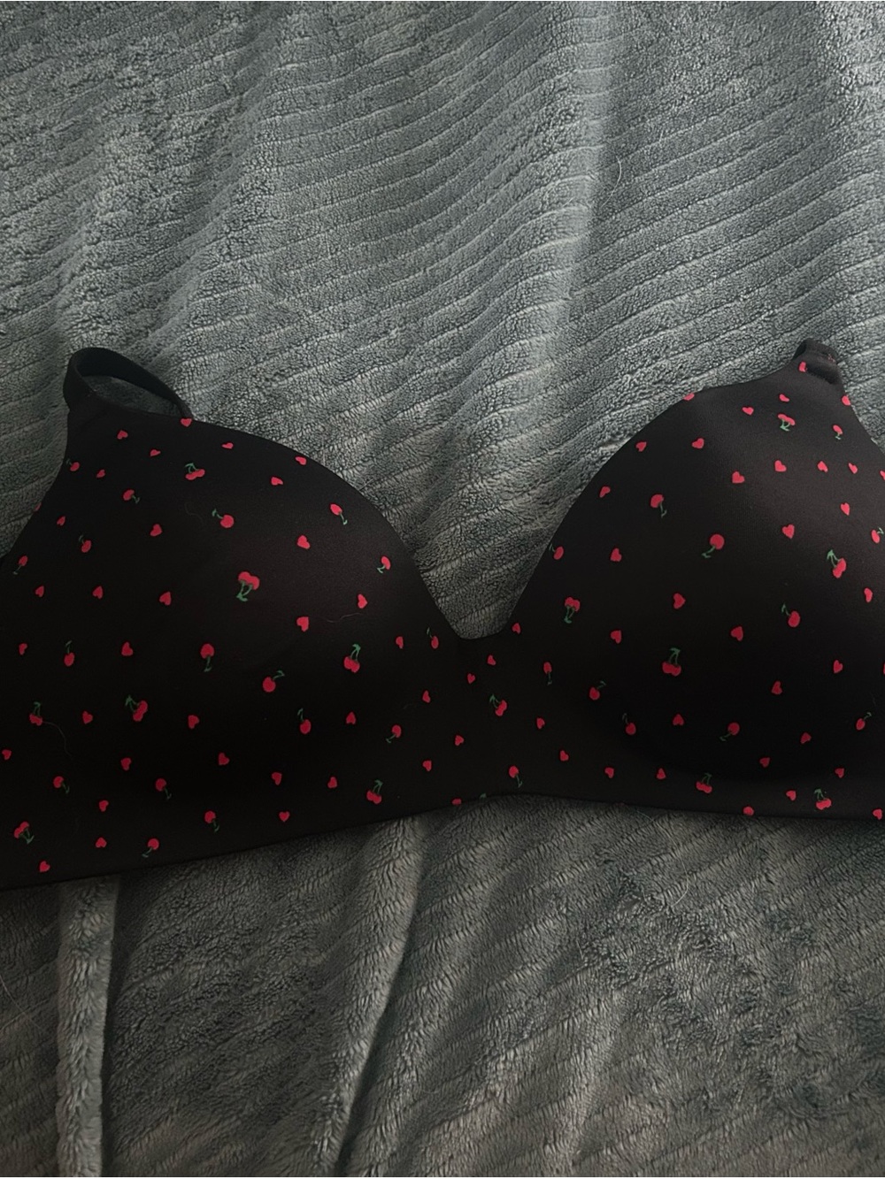 PINK Victoria's Secret Black Bra with Red Cherry Print